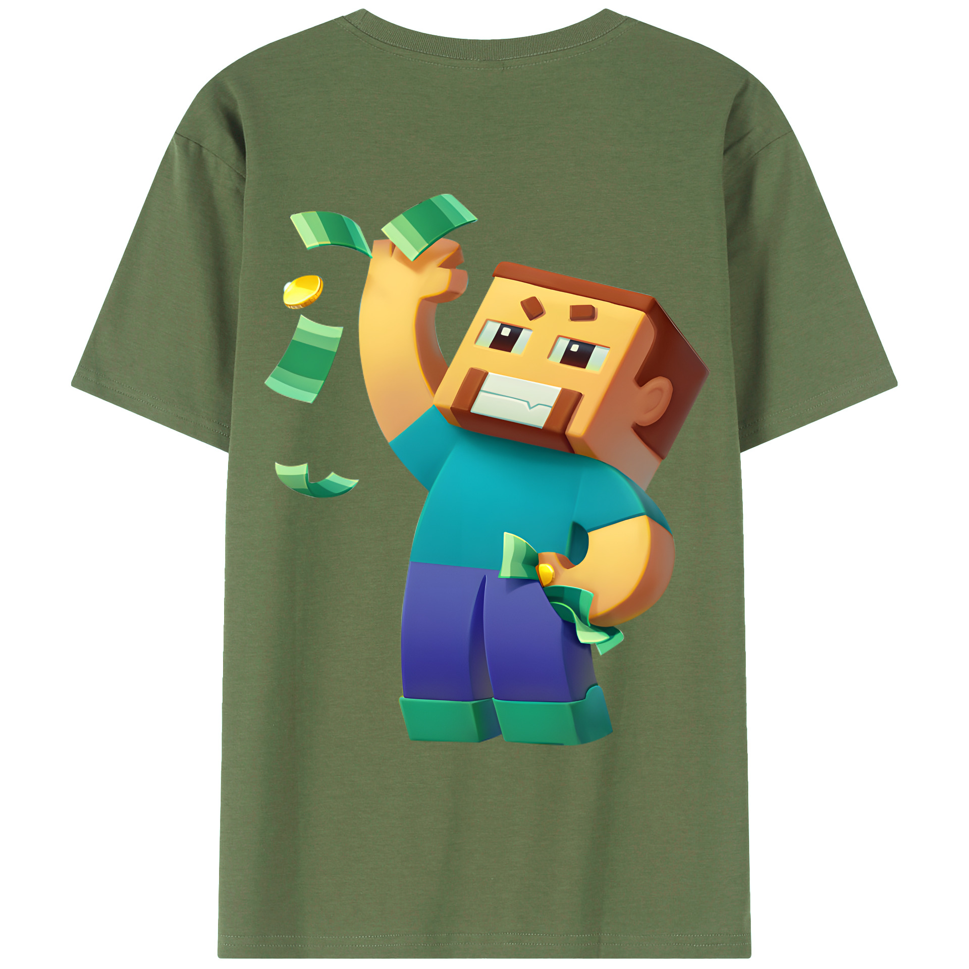 （画像用） マインクラフト ブロックの世界 Minecraft MC Block world 綿100％ メンズ半袖Tシャツ（バックプリント） 通気性